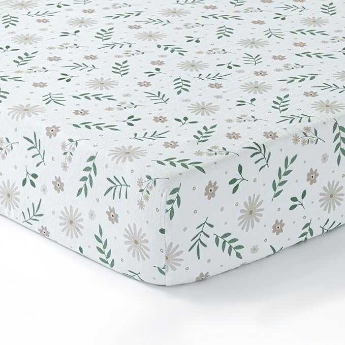 Dreamology Muslin Crib Sheet for Boys, Girls, 1-Pack, 100% Cotton Crib Sheets Fitted for Standard Cribs and Toddler Beds, Toddler Bed Sheets, 28x52 Standard Crib Sheet | Flowers