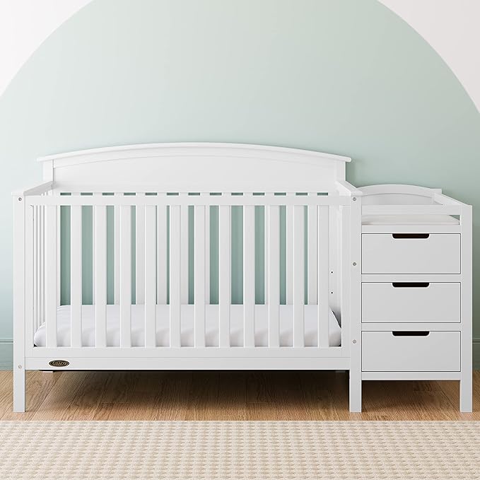 Graco Benton 4-in-1 Convertible Crib and Changer (White) – GREENGUARD Gold Certified, Crib & Changing Table Combo, Water-Resistant Changing Pad, Converts to Toddler Bed, Daybed and Full-Size Bed