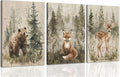ICHZUMW Woodland Animals Nursery Wall Decor, Nursery Wall Art, Watercolor Bear Fox Deer Painting Print Artwork for Boys Girls Kids Room, Wrapped Canvas, Ready to Hang, 12x16in, Set of 3
