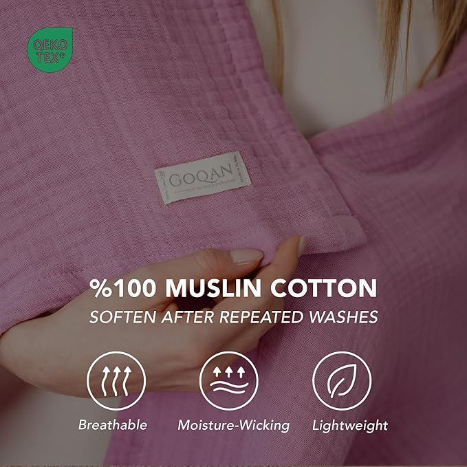 Goqan Muslin Blanket King Size 90x108 – 100% Cotton 4 Layer Boho Muslin Blanket for Adults, Lightweight, Soft, Breathable for Bed, Couch - Pink