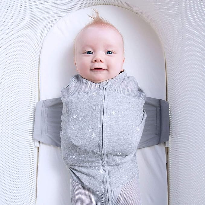 Happiest Baby SNOO Sleep Sack - 100% Organic Cotton Baby Swaddle Blanket - Doctor Designed Promotes Healthy Hip Development - 3-Pack Bundle (Ivory Planets with Black Wings, S, M, L)