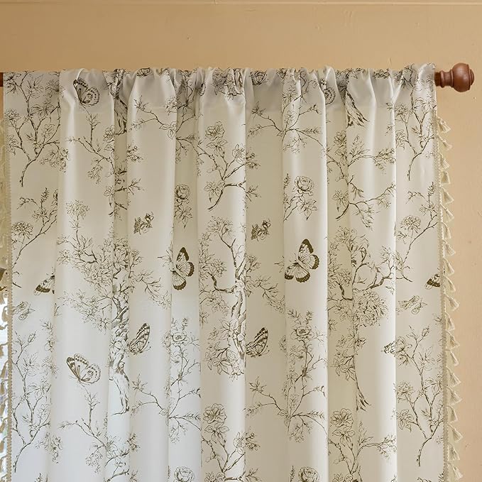 ENJOYBRIDAL Floral Curtains 84 Inch Long Boho Semi Sheer Drapes 2 Panels Bedroom Living Room Farmhouse Window Curtain Panels Floor Length Rod Pocket French Country Vintage Cute Window Treatments