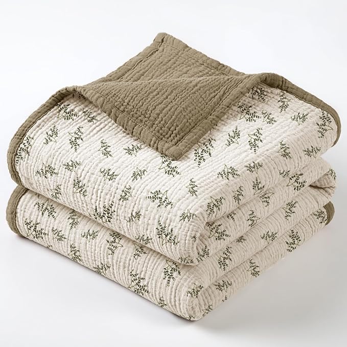 lulumoon Muslin Quilt Blanket, Crib Blanket for Baby and Toddler,47x47 Inches(Olive Tree)