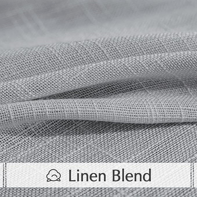 FMFUNCTEX Linen Semi Sheer Curtains 45 Inches Long for Bedroom Living Room, Grey Curtain Panels Sheer Linen Textured Window Drapes Farmhouse Light Filtering Gray 2 Panels Rod Pocket
