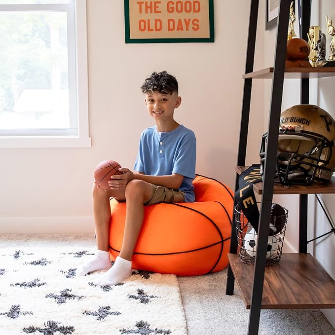 Big Joe Sports Ball Child-Sized Bean Bag Chair for Kids, 2 Pack, Basketball Plush, Ultra-Soft Lightweight Polyester Blend, 2.5 Foot Refillable
