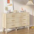 Accent 6 Drawer Dresser, Modern Closet Dressers Chest of Drawers with Fluted Panel, Living Room Bedroom Nursery Entryway and Hallway (Oak)