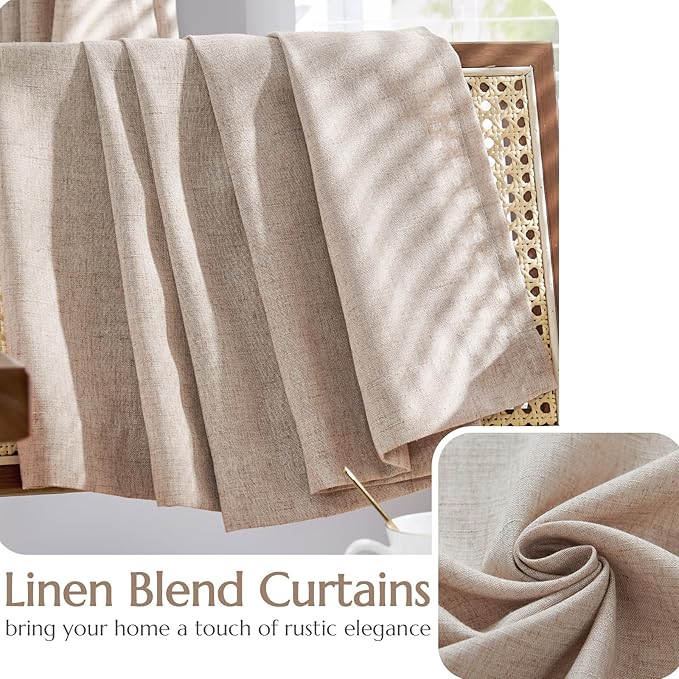 jinchan Linen Curtains with Privacy Lining 108 Inch Length Taupe Brown Farmhouse Closet Lined Drapes for Small Narrow Window Bedroom Living Room Bay Window 2 Panels Rod Pocket Back Tab