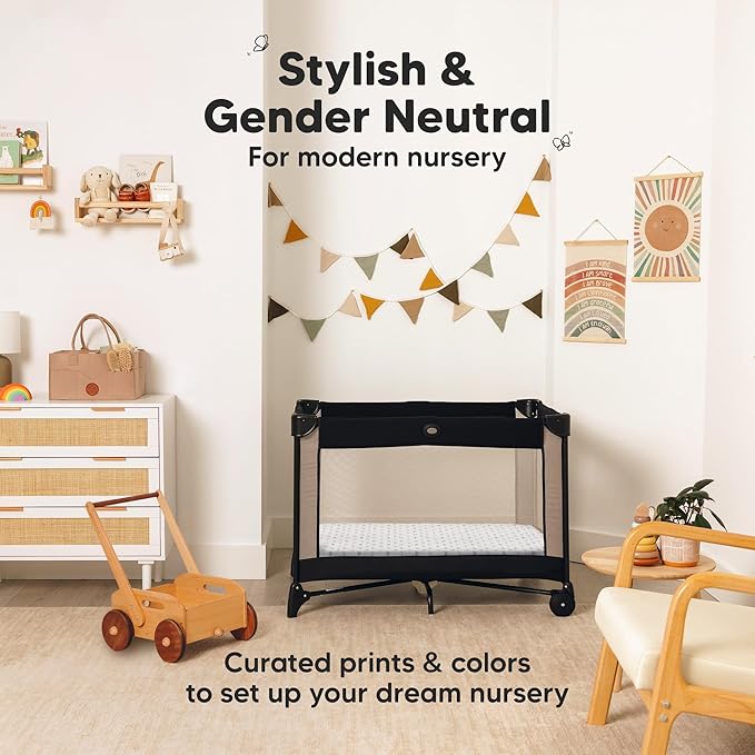 Pack and Play Sheets Fitted - 2-Pack Mini Crib Sheets for Pack N Play Mattress 38x26, Soft & Cozy, Neutral Toddler Playard Bedding, Snug Fitted Mini Baby Crib Mattress Cover Boy, Girl (Jolly Rainbow)