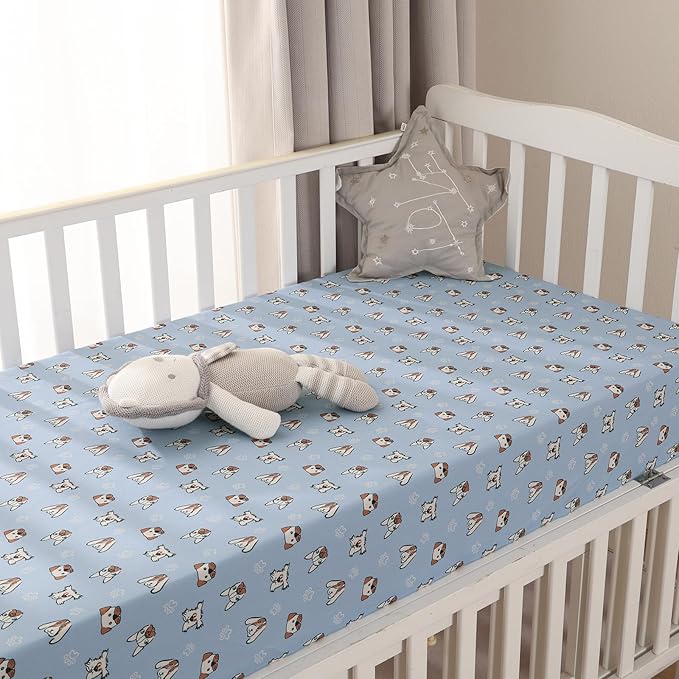 PHF 3 Pack Soft Pet Dogs Crib Sheets Fitted, Comfy Breathable Baby Sheets for Boys Girls, 28x52 Inches Fits Standard Crib and Toddler Mattresses, Pet Dogs