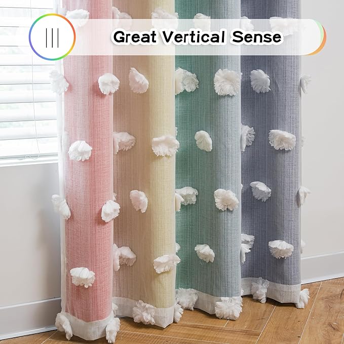 MYSKY HOME Rainbow Curtains for Boys Bedroom Kids Curtains 54 Inches Length White Pom Pom Sheer Small Window Curtains Nursery 2 Panels Double Layer Curtains Grommet Room Darkening Curtains, W52 X L54