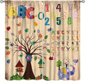 Animal Alphabet Numbers Tree Curtain Learning ABC Letters Birds Numbers Home Printed Rod Pocket Window Treatments for Bedroom Living Room Playroom Nursery 84" W X 84" L