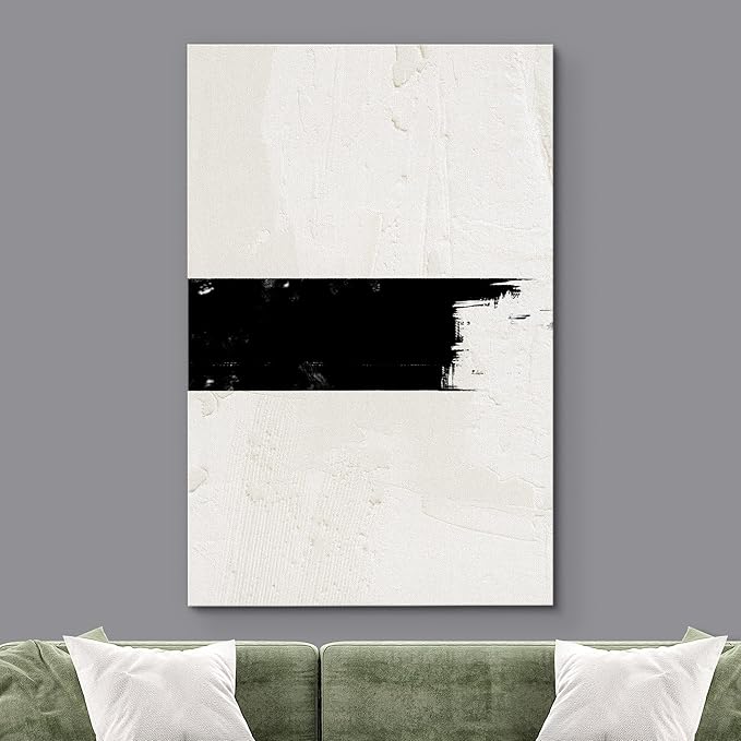 SIGNWIN Canvas Print Wall Art Geometric Black Stripe Tan Color Field Abstract Shapes Illustrations Minimalism Contemporary Nordic Relax/Calm Zen Decorative for Living Room, Bedroom, Office - 16"x24"