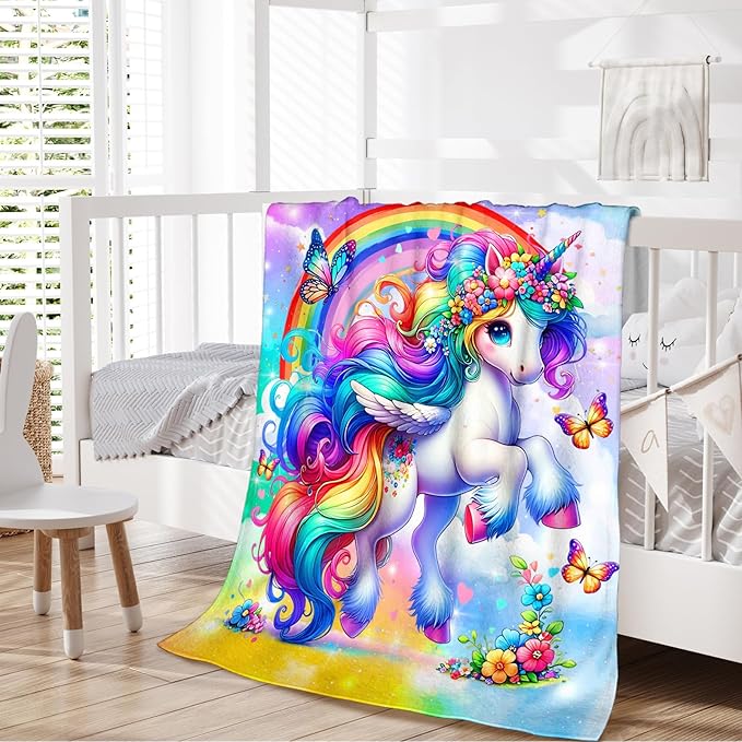 Girls Unicorn Blanket, Throw Blankets Gift for Kids Teens Adults Unicorn Lovers 50x60 Inches Soft Cozy Throw for Sofa Couch Bed Cute Decor Stuff