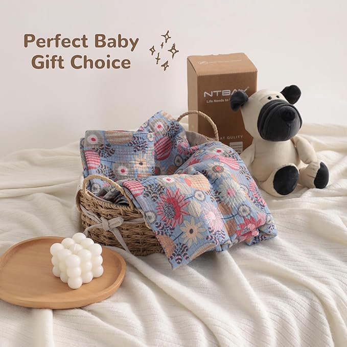 NTBAY 2 Layer Muslin Cotton Baby Swaddle Blanket, 30x40 Soft and Breathable Receiving for Newborns and Infants, Perfect for Crib, Stroller, Travel, Lightweight Nursery Blanket, Boho Flower
