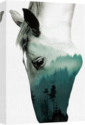 SIGNWIN Canvas Wall Art A Wild Horse and Foggy Mountain Double Exposure Photography Animals Wildlife Digital Art Modern Art Rustic Portrait Edgy for Living Room, Bedroom, Office - 12x18 inches