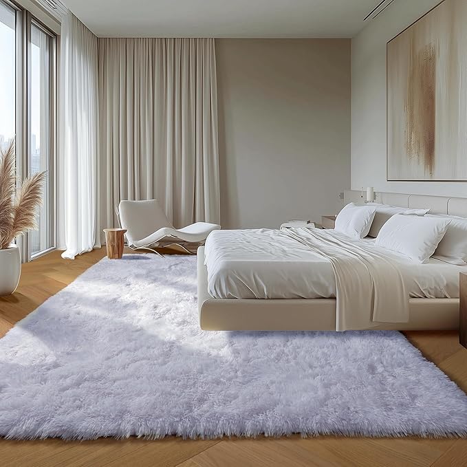 ONASAR White Rugs for Living Room 5x8, Fluffy Shaggy Area Rug for Bedroom, Washable Ultra Soft Plush Large Floor Carpets for Baby Kids Girls Boys Teen Playroom Dorm Nursery Bedside Home Office Decor