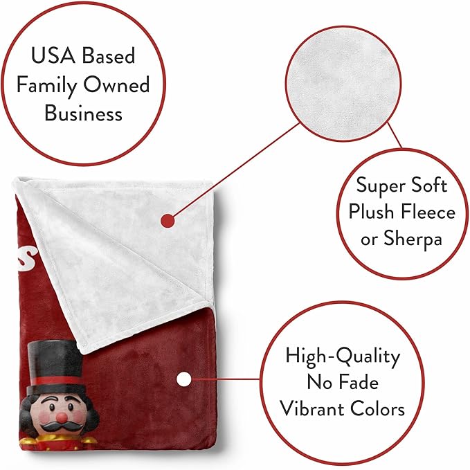 Personalized Nutcracker Gift | Christmas Blanket | Sherpa Plush Sofa Throw | Christmas Throw | Holiday Decor | Nutcracker Figure | Fuzzy Christmas Blankets | Super Soft Blanket (Sherpa 50x60)