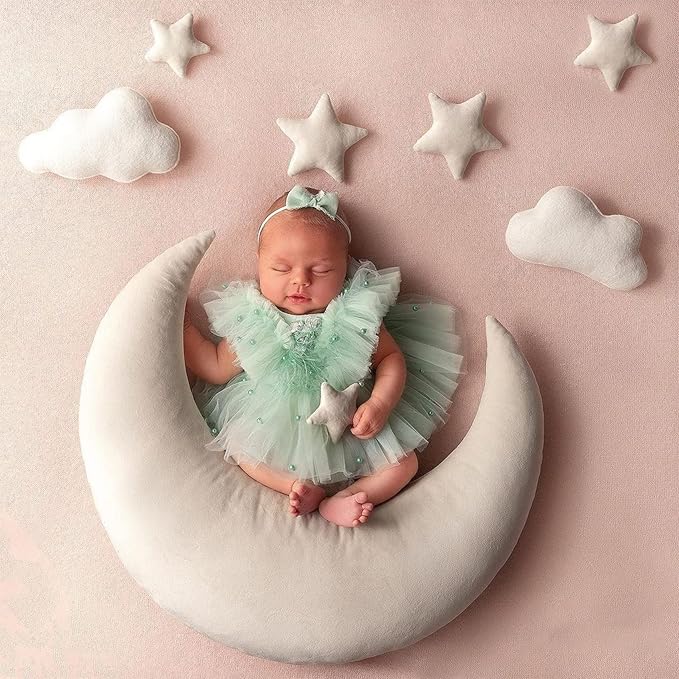 IGMaryBox Baby Moon Star Pillow Newborn Posing Pillow Newborn Photography Posing Pillows Infant Photography Props Set (White)