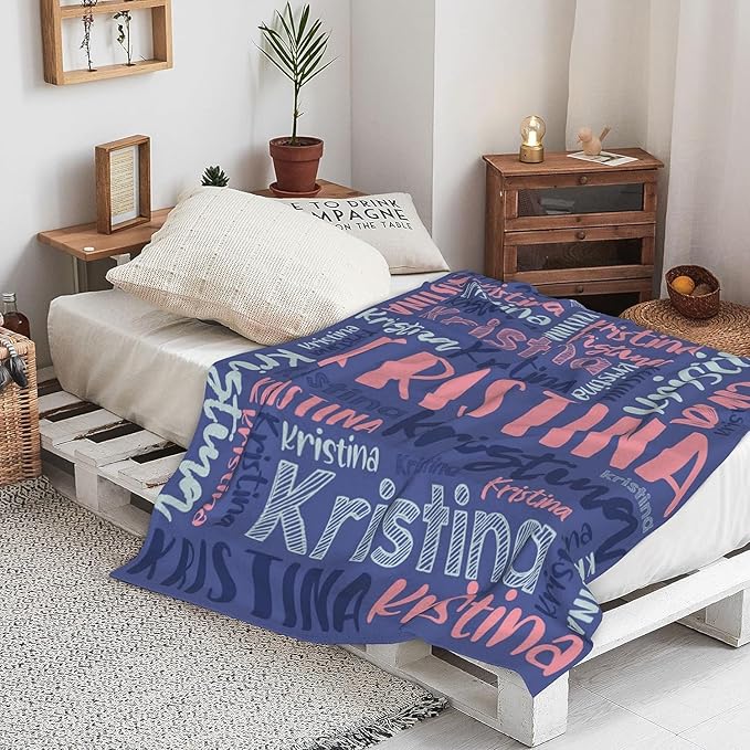 Dr.TOUGH Personalized Blankets with Name Customized Baby Blankets for Girls Boys Adults Monogrammed Blankets and Throws Christmas Birthday Mothers Fathers Valentines Day Gift (Dark Blue, 40''×50'')