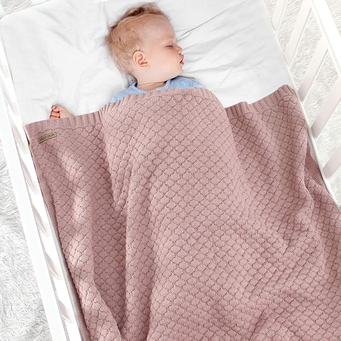 mimixiong Baby Blanket Knitted Soft Swaddling Receiving Baby Blankets for Crib Stroller Nude Pink 40x30 Inches…