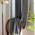 Deeprove Grey Boho Curtains 84 inches Length for Bedroom Living Room, Dark Coal Gray Bohemian 84 inches Long Embroidery Farmhouse Privacy Style Tassel Window Treatments, W52 x L84, 1 Panel