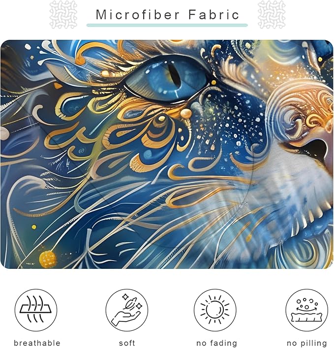 Cat Comforter Set Queen: Blue Maine Coon Bedding Set Mysterious Exotic Kitten Quilts for Women Men Tween Adults Ethnic Pet Bed Set 3 Piece with 1 Comforter & 2 Pillowcases