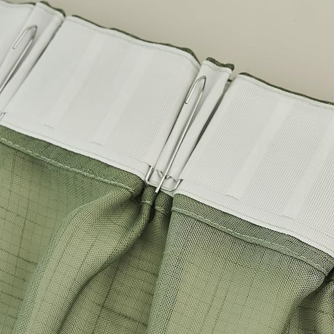 Sage Green Linen Look Sheer Curtains 108 Inches Long 2 Panels, Rustic Textured Light Filtering Drapes, Elegant Window Decor, Floor to Ceiling Pinch Pleat Curtain with Hooks
