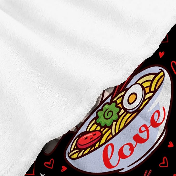 Thuswarm Kawaii Ramen Cat Red Heart Love Flannel Throw Blanket Warm Cozy Soft Funny Print Blankets for Bed Couch Sofa Room Decoration Gifts 60"×50" Medium for Teen