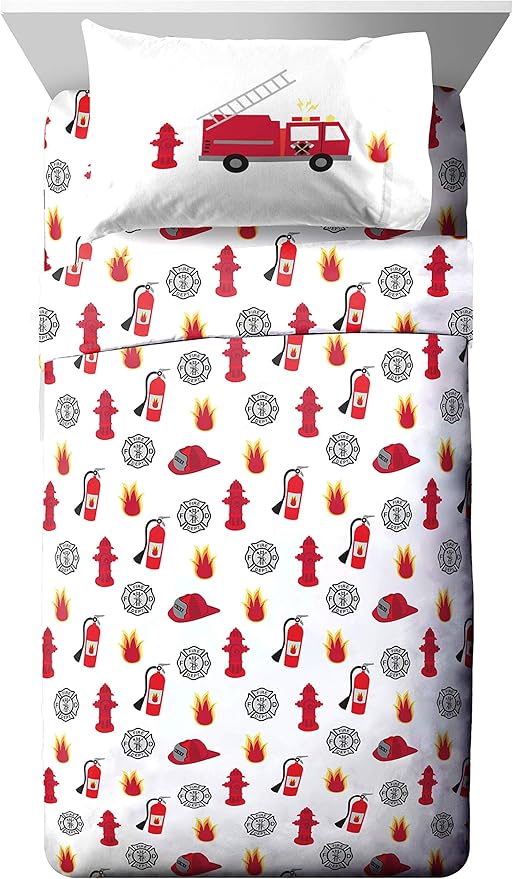 Jay Franco Trend Collector Go Fire Truck Go 5 Piece Twin Bed Set - Includes Comforter & Sheet Set - Super Soft Fade Resistant Microfiber Bedding