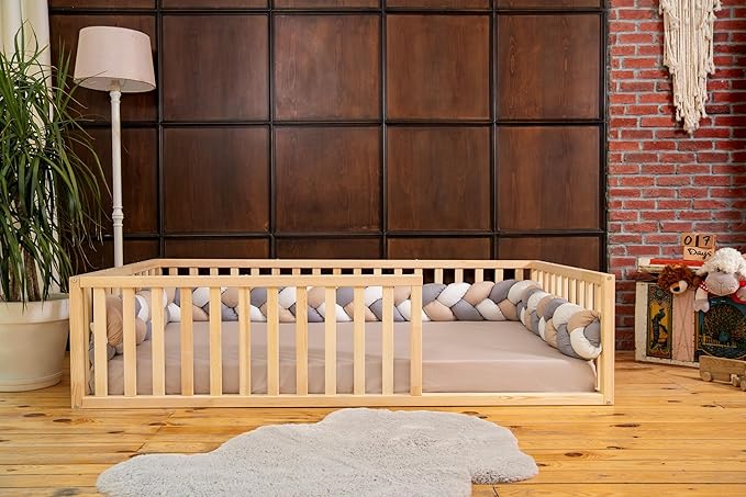 Montessori Floor Bed Small Size 52x27,5"/ Height 18.90'' | Pine Tree Toddler Bed Frame, Wood Bed Frame | Gift for Kids Room Decor (Small)