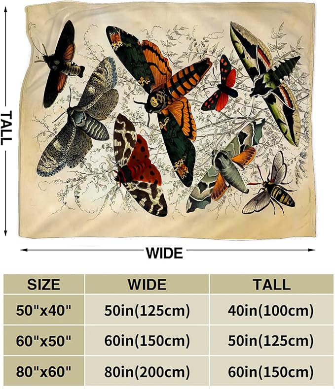Moths Blanket Throws Moth Gifts Moths Lovers Throw Blanket for Women Men Kids Adults Soft Warm Cozy Fleece Blanket for Couch Sofa Bed 80"x60"