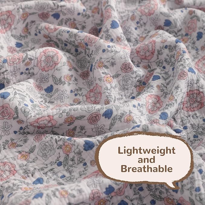 NTBAY 4 Layer Muslin Cotton Toddler Blanket, 42x60 Soft and Breathable Receiving for Newborns and Infants, Perfect for Crib, Stroller, Travel, Lightweight Nursery Blanket, Vintage Floral