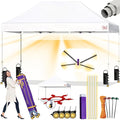 Tradesparker 10x15 Pop Up Canopy Tent,Commercial Movable Canopy with ApexCore LED & Rugged Casters-Instant Easy Setup Shelter Canopies with Weight Bags & Stakes for Oudoor Events Markets Vendors,White