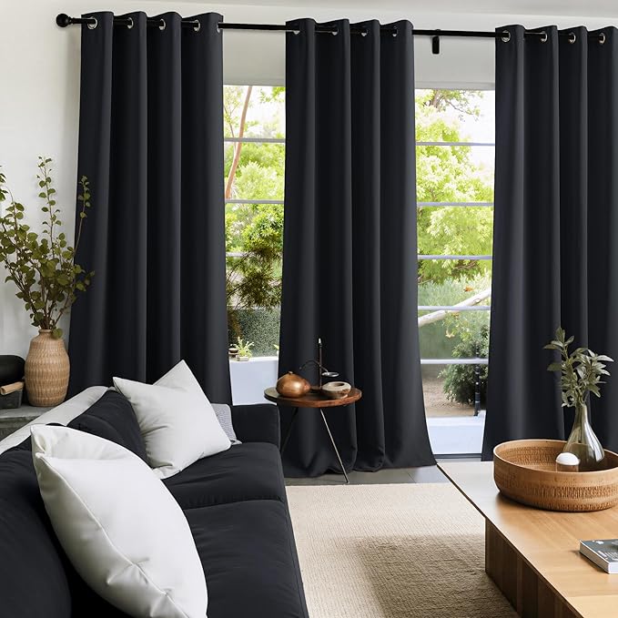 NICETOWN 100% Black Out Curtains 45 Inches Long 2 Panels for Living Room, Bedroom, Office Thermal Insulated Blackout Drapes Solid Grommet Noise Reducing Window Curtains, W40
