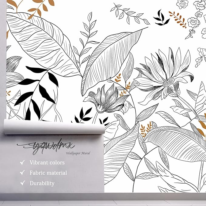 -Hand-Painted Flower Plant Fabric Wallpaper Simple Art Living Room 100" x 65" (Not Peel and Stick)