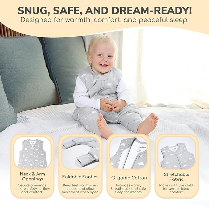 Mama Cheetah Toddler Sleep Sack with Feet 4T-5T, 1.0 TOG Organic Cotton Baby Wearable Blankets with Legs, Baby Sleeping Bag for Walkers, Early Walker X-Large