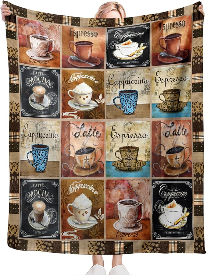 Tijuboni Coffee Throw Blanket Coffee Gifts for Women Men Girls Boys Kids Adults Soft Flannel Fleece Blanket for Couch Sofa Bed Home Decor 50"x60"