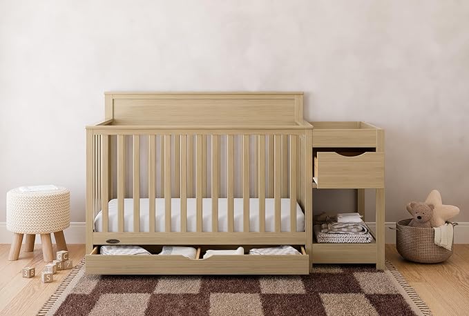 Graco Shiloh 5-in-1 Convertible Crib & Changer with Drawer (Driftwood) – GREENGUARD Gold Certified Baby Crib Crafted from Wood, Converts to Toddler Bed, Daybed, and Full-Size Bed