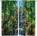 Waterfall Blackout Window Curtains, Spring Forest Nature Landscape Theme Pattern Print Window Drapes, for Living Room Bedroom 63x72in 2 Panels