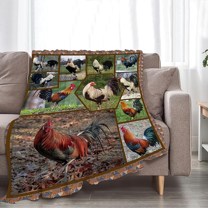 Rooster Chicken Throw Blanket - Soft, Warm & Cozy Fleece for Girls, Women, Kids & Adults - 80"x60" Couch, Sofa, Bed