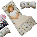 Toddler Nap Mat with Pillow and Blanket, Preschool, Nursery Sleeping Mat, Portable Bed for Kids, Ultra Soft Cotton, Fleece, Minky, Machine Washable, Travel Friendly, Kids Sleeping Bags, Cream.