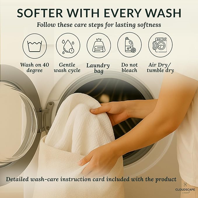 Cloud Scape Linen Oversized 4 Layer Muslin Blanket Twin Size - 100% Cotton, Lightweight & Breathable All Season Gauze, Pre-Washed, for Bed, Couch, fits Twin XL Bed,68x92, White
