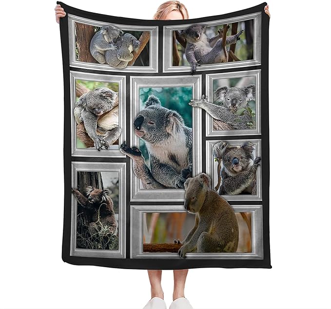 Koala Blanket Funny Koala Gifts for Girls Boys Woman Kids Koalas Lover Throw Blankets Soft Blanket Warm Fleece Flannel Plush Blankets for Bed Sofa Couch 60"x80"