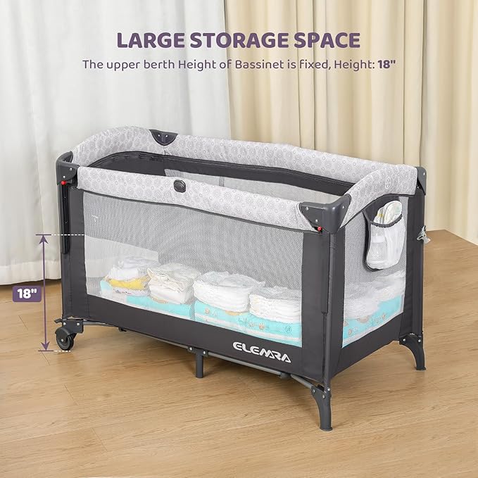 ELEMARA 3 in 1 Baby Bassinet,2025 Beside Bassinet with Ajustable Side, All Mesh Baby Bedside Sleeper with Mattress,Sheet,Storage Pocket,Wheels and Trap,Playpen Travel Crib Bed with Storage Bag