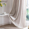 Deeprove Boho Curtains 108 Inches Long for Bedroom Living Room Patio, Bohemian Embroidery Cotton Linen French Country Window Treatment Tassel Drape Light Filter, W52 x L108 1 Panel, Natural