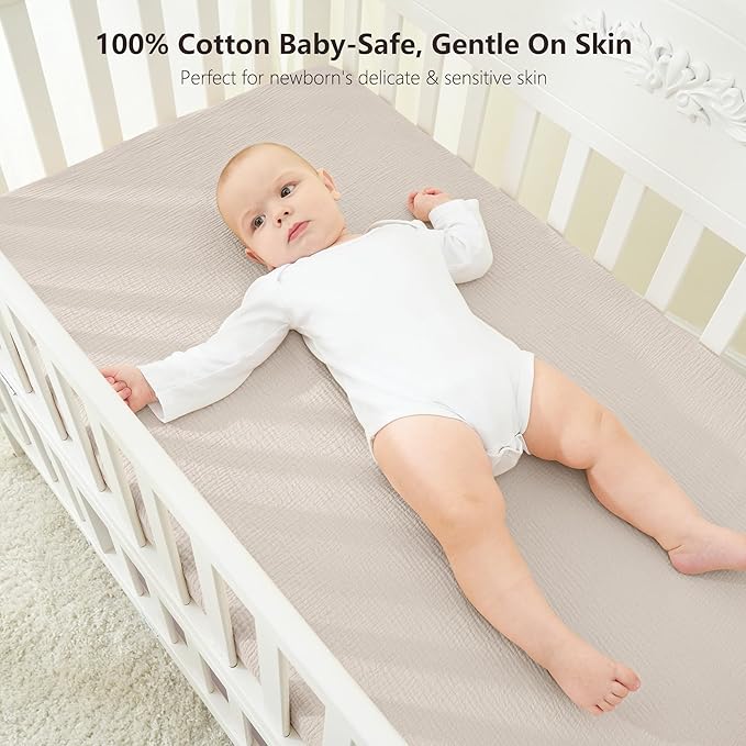 Bearmoss Muslin Mini Crib Sheets for Pack N Play Mattress - 100% Cotton - 38"x26" Soft Breathable Playard Baby Crib Sheets Neutral for Boys Girls - 2 Pack (Blue Elephant)