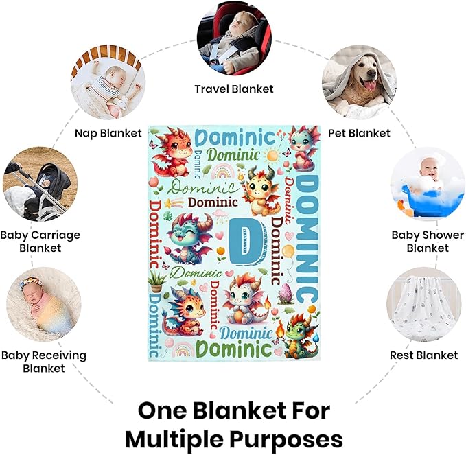Personalized Custom Dragon Preschool Blanket Gifts for Baby Toddler Kids Boys Girls - Customized Dragon Super Soft Lightweight Flannel Sheets Decor for Crib Nap Couch - 30"x40" for Baby/Pets