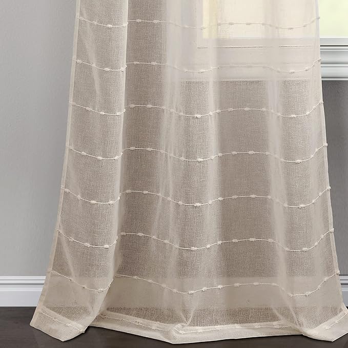 Lush Decor Farmhouse Textured Back Tab/Rod Pocket Sheer Window Curtain Panel Pair, 38"W x 84"L, Beige