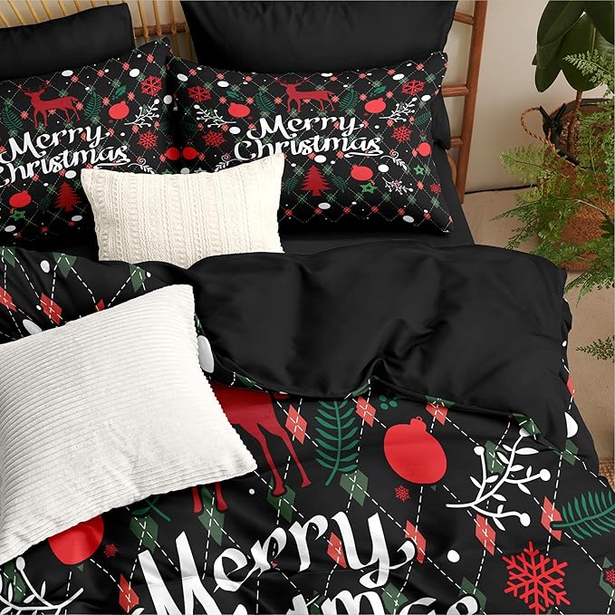 Christmas Duvet Cover Full Size Black Christmas Tree Bedding Set 3 Pcs Kids Boys Girls Happy Holiday Xmas Comforter Cover with Zipper Closure (No Comforter)
