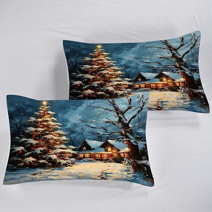Christmas Comforter Set Full: Christmas Tree Bedding for Girls Bedroom Winter Scenery Festival Xmas Quilt Set Women Teens 1 Comforter & 2 Pillowcases